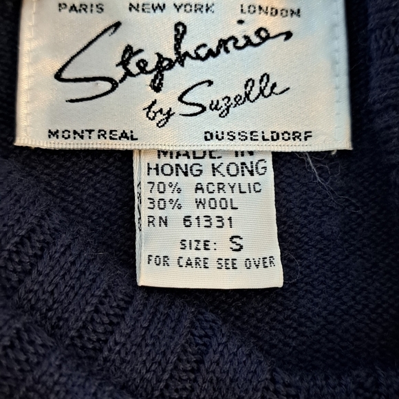 Vintage Stephanie by Suzelle Women's Wool Blend Ribbed Front Navy Blue Sweater S - Picture 6 of 11